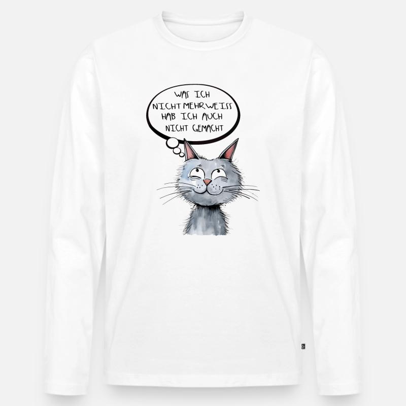 Katzenkopf mit Denkblase - Cartoon Stil - Männer Premium Bio Langarmshirt - Weiß