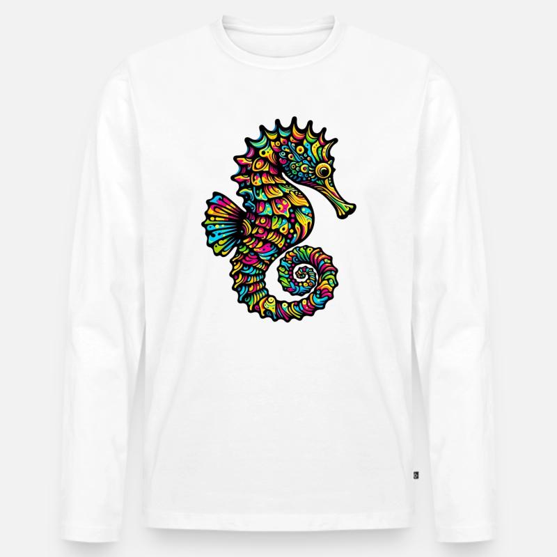 Seepferdchen - Männer Premium Bio Langarmshirt - Weiß