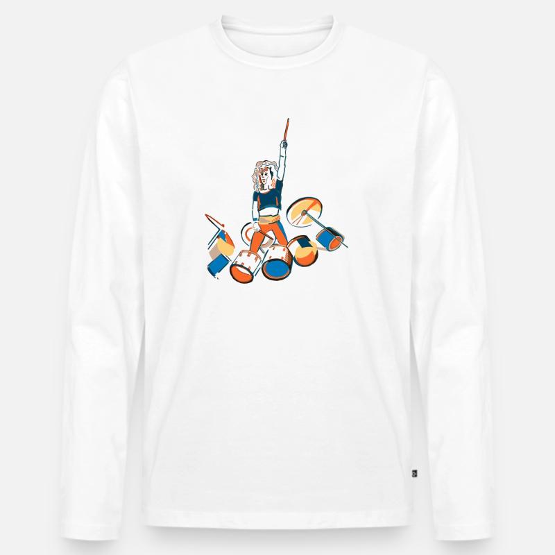 Drummer Kraftpose mit Trommeln - Männer Premium Bio Langarmshirt - Weiß