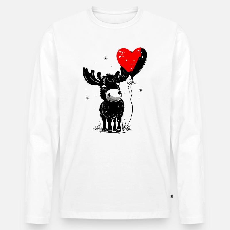 Elch mit Herz Luftballon - Heartful Creatures - Männer Premium Bio Langarmshirt - Weiß