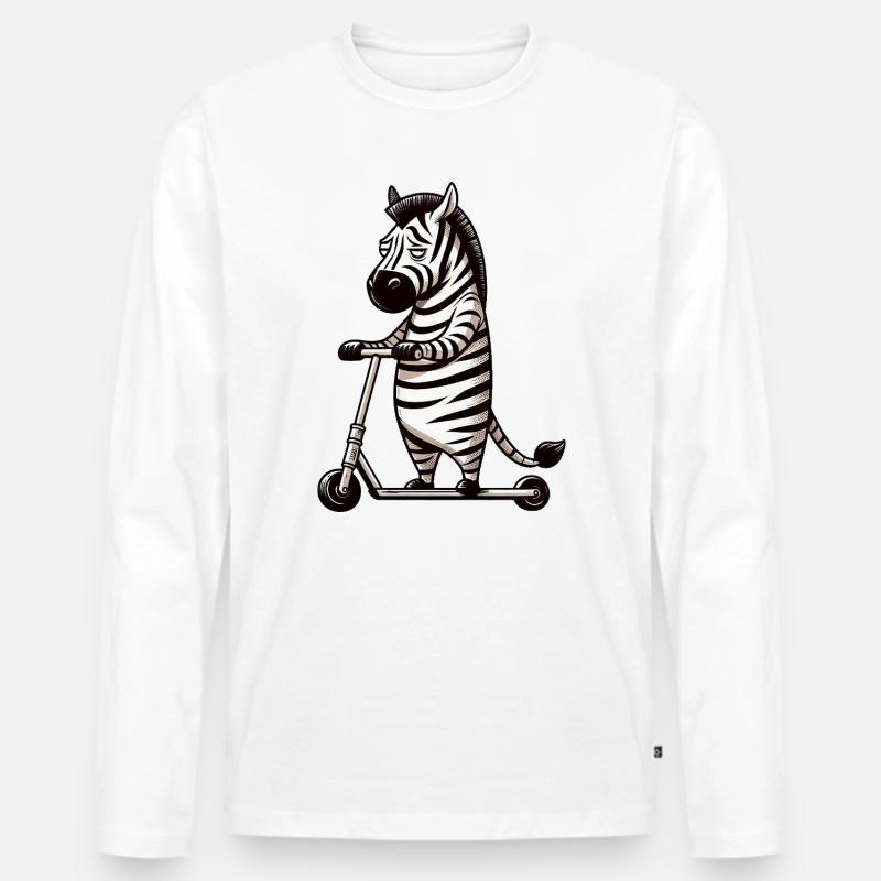 Witziges Zebra Roller Scooter Langeweile Cartoon - Männer Premium Bio Langarmshirt - Weiß