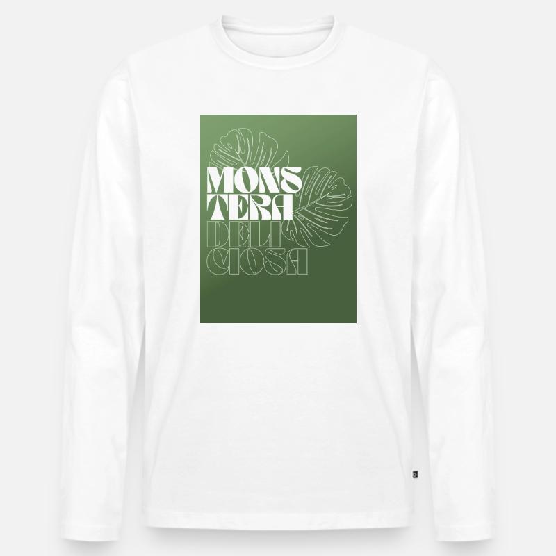 Monstera Botanical Line Art Design - Männer Premium Bio Langarmshirt - Weiß