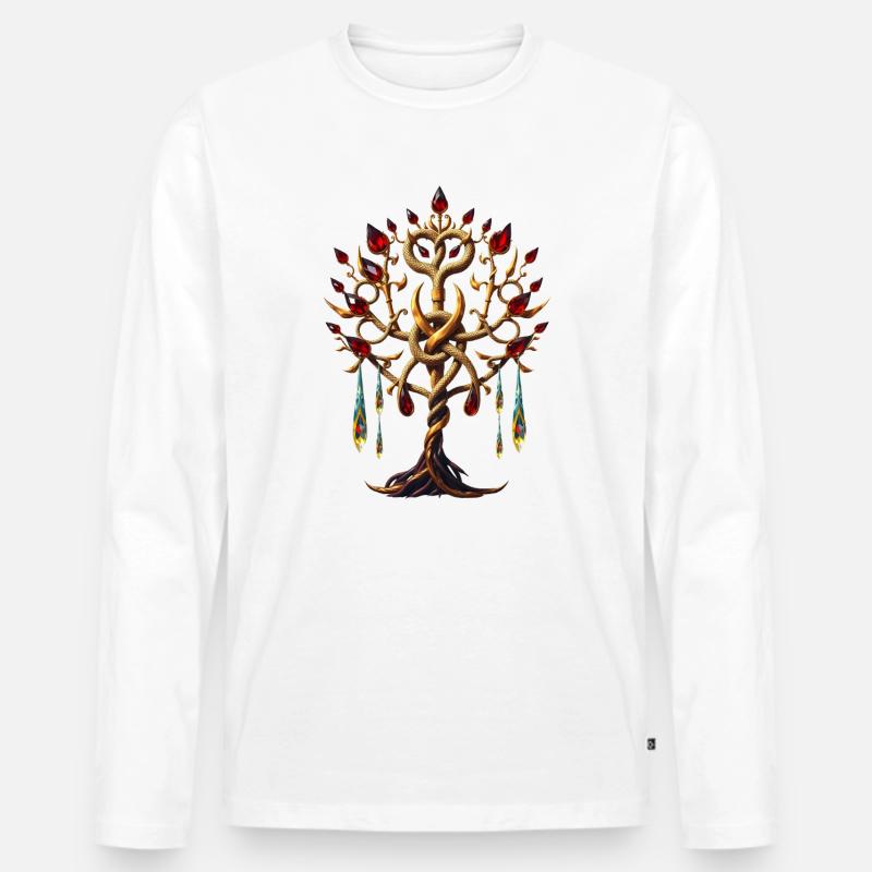 Magischer Lebensbaum mit roten Edelsteinen - Männer Premium Bio Langarmshirt - Weiß
