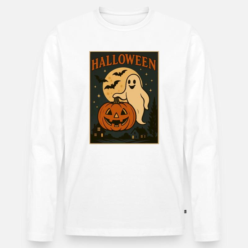 Halloween Geist mit Kürbis - Männer Premium Bio Langarmshirt - Weiß