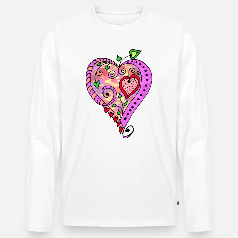 Herz - Männer Premium Bio Langarmshirt - Weiß