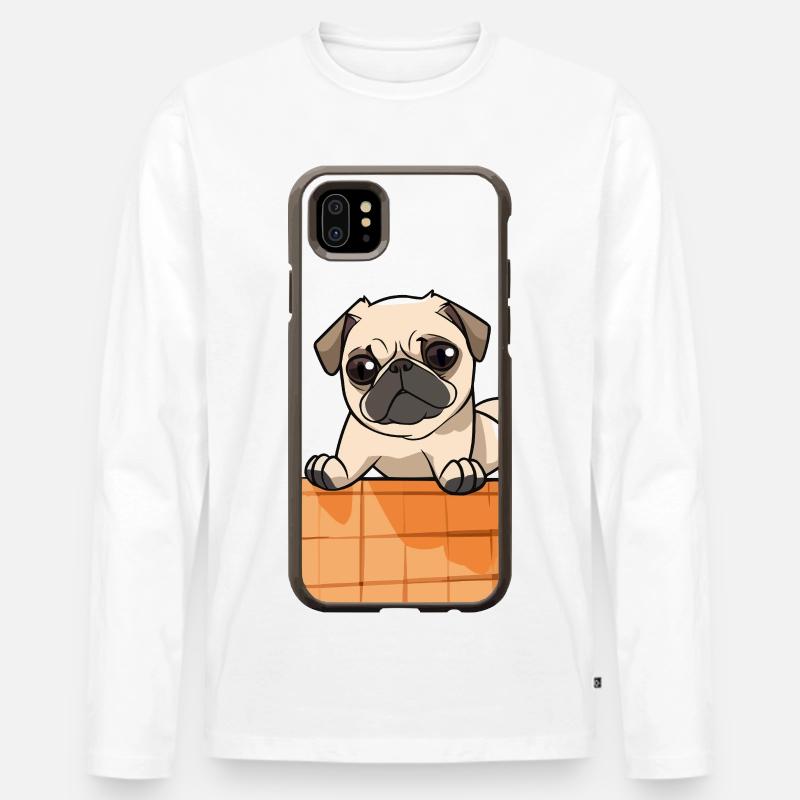 Mops am Rand – niedlicher Blick - Männer Premium Bio Langarmshirt - Weiß
