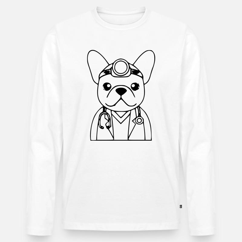Frenchie Arzt Stethoskop Outline - Männer Premium Bio Langarmshirt - Weiß
