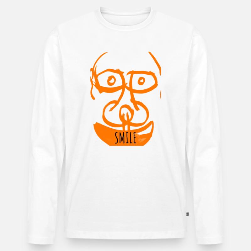 Oranges Doodle-Lächeln - Männer Premium Bio Langarmshirt - Weiß