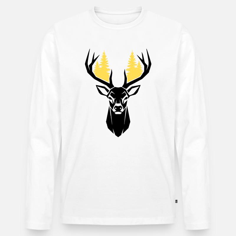 Hirschkopf Wald Silhouette - Männer Premium Bio Langarmshirt - Weiß