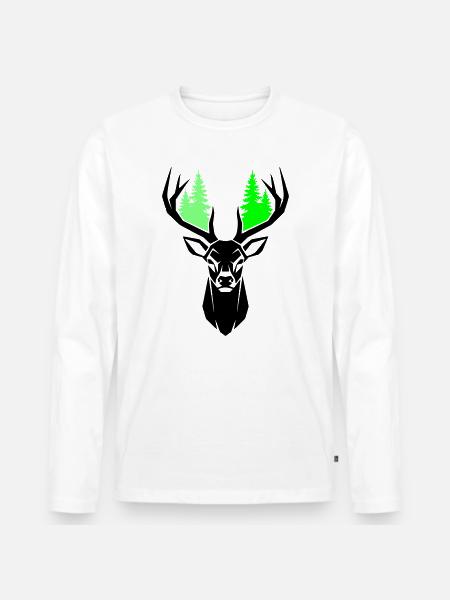 Deer Head Fir Trees Natural Green - Men's Premium Organic Long Sleeve Shirt - white