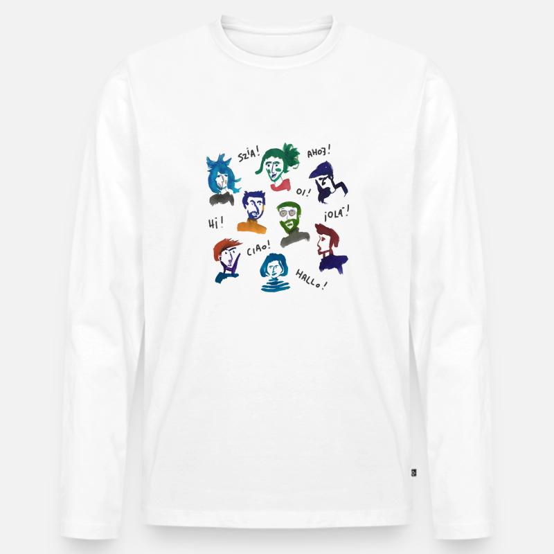 Bunte Kopfgesichter - Männer Premium Bio Langarmshirt - Weiß
