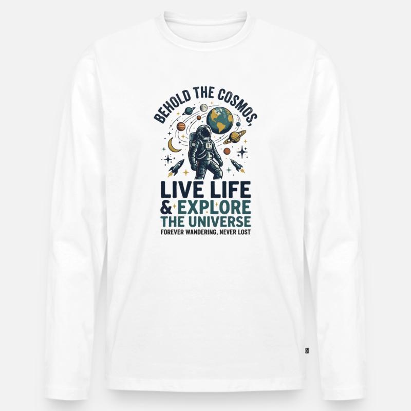 Kosmosheld: Lebe Leben, Erkunde Universum - Männer Premium Bio Langarmshirt - Weiß