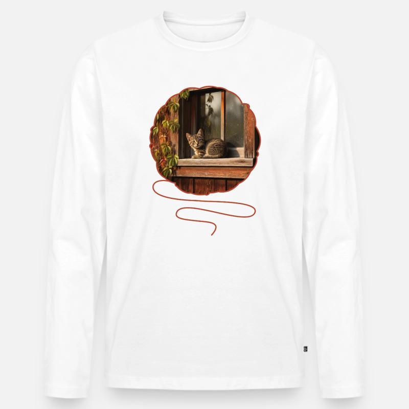 T-Shirt-Design „Katze“ - Männer Premium Bio Langarmshirt - Weiß