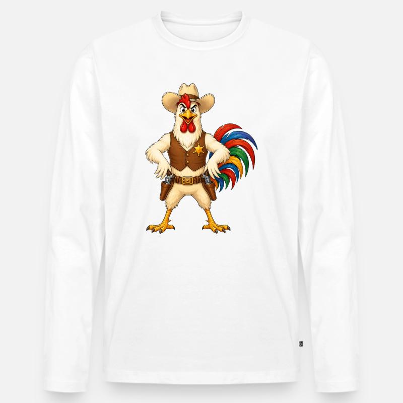 Hahn als Sheriff - Männer Premium Bio Langarmshirt - Weiß