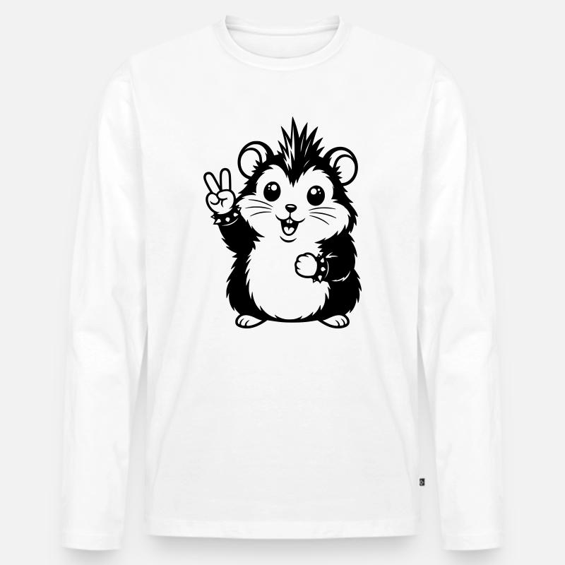 Punker Hamster mit Peace Zeichen - Männer Premium Bio Langarmshirt - Weiß