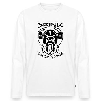 Trink wie ein Wikinger nordische Mythologie - Männer Premium Bio Langarmshirt - Weiß - Vorne - Nico (187cm)