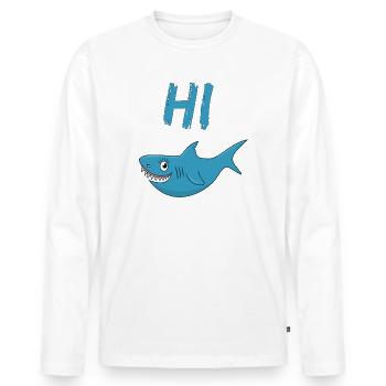 Shark, Hi, Shark, hello, cool t-shirt gift - Men's Premium Organic Long Sleeve Shirt - white - Front - Nico (187cm)