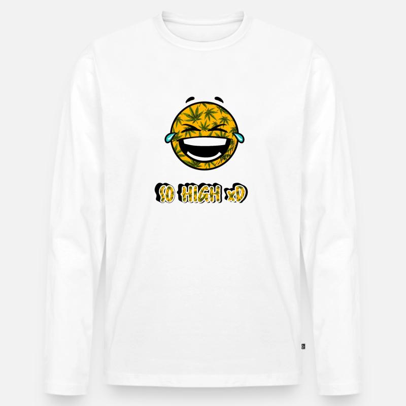Lachendes Weed Button - Männer Premium Bio Langarmshirt - Weiß
