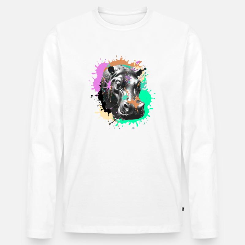 Nilpferd, Graffiti, Malerei,bunt, farbkleckse - Männer Premium Bio Langarmshirt - Weiß
