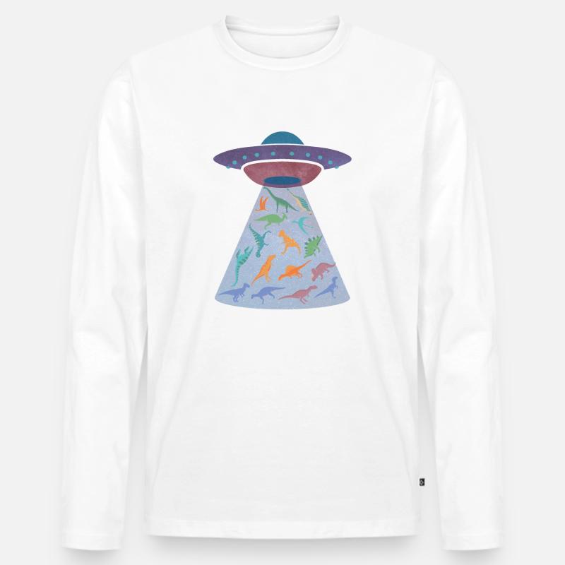 Raumschiff entführt Dinosaurier - Männer Premium Bio Langarmshirt - Weiß