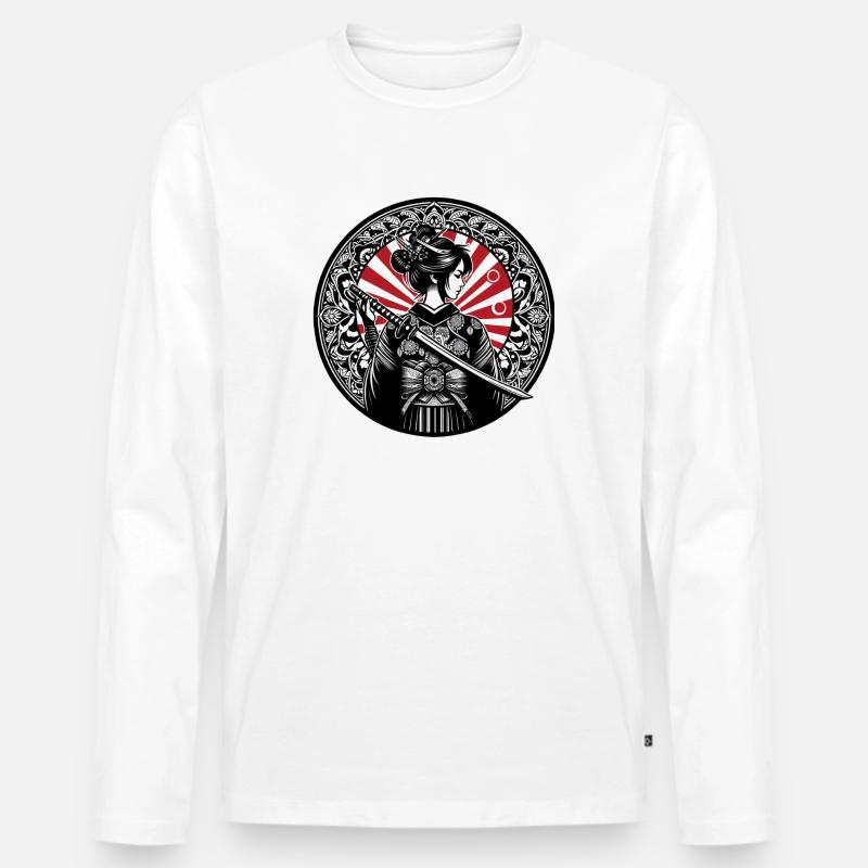 Japanisches Samurai-Mädchen - Männer Premium Bio Langarmshirt - Weiß