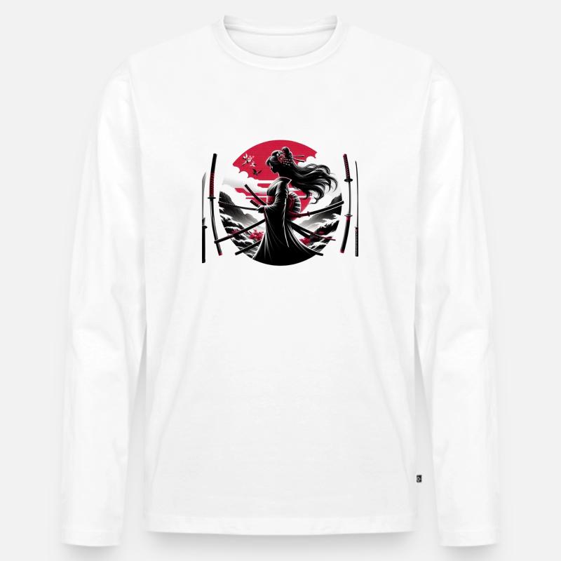 Samurai Mädchen Katana - Männer Premium Bio Langarmshirt - Weiß