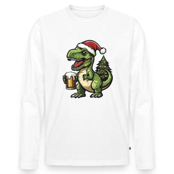 Dinosaure T-Rex Bière de Noël Drôle - T-shirt manches longues Premium bio Homme - blanc - Devant - Nico (187cm)