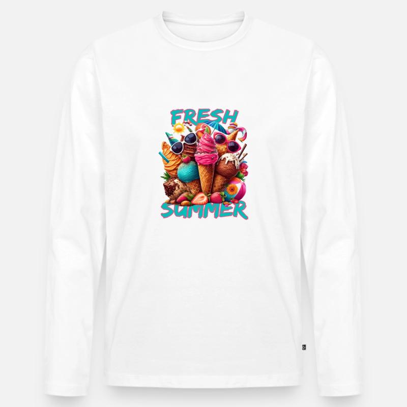 Eis essen im Sommer - Männer Premium Bio Langarmshirt - Weiß