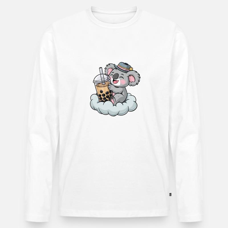 Koala drinking bubble tea - Männer Premium Bio Langarmshirt - Weiß