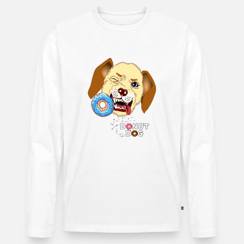 Hund beißt Donut - Männer Premium Bio Langarmshirt - Weiß