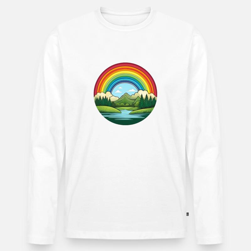 Landschaft mit Regenbogen - Männer Premium Bio Langarmshirt - Weiß