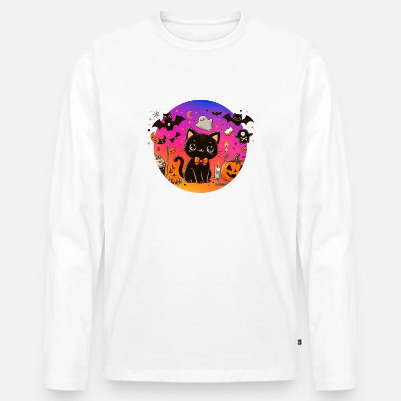 Süßes Kätzchen Halloween - Männer Premium Bio Langarmshirt - Weiß