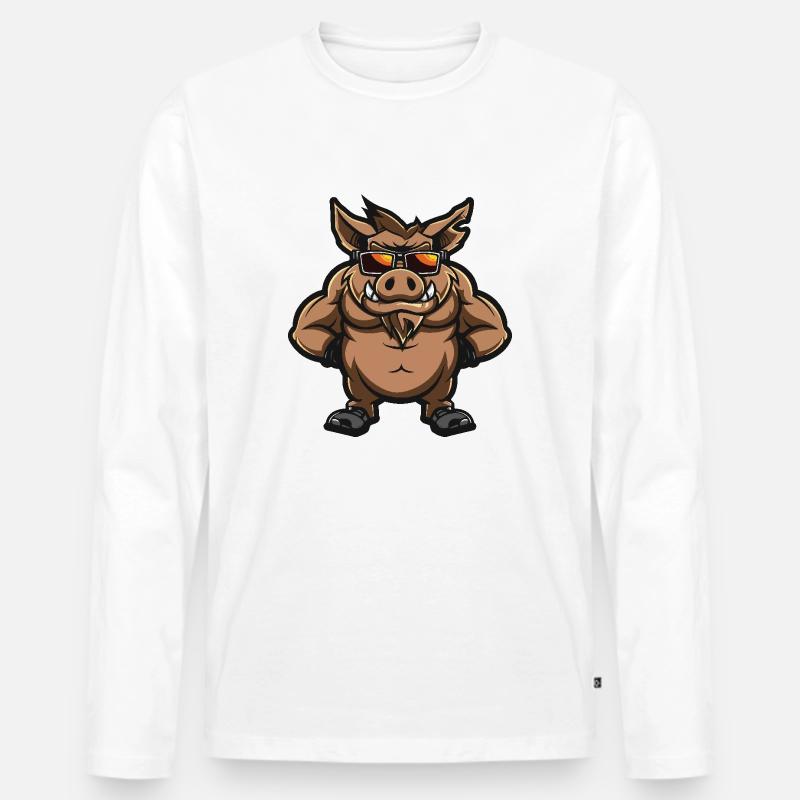 Wildschwein Schwein Cool Comic - Männer Premium Bio Langarmshirt - Weiß