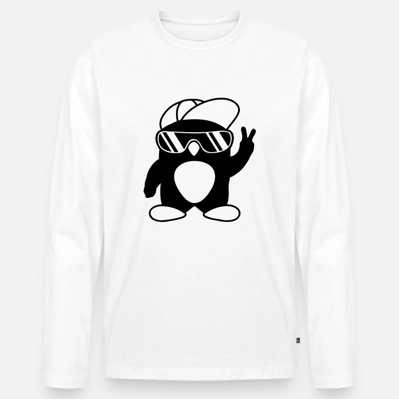 Peace Cooler Pinguin Handzeichen - Männer Premium Bio Langarmshirt - Weiß
