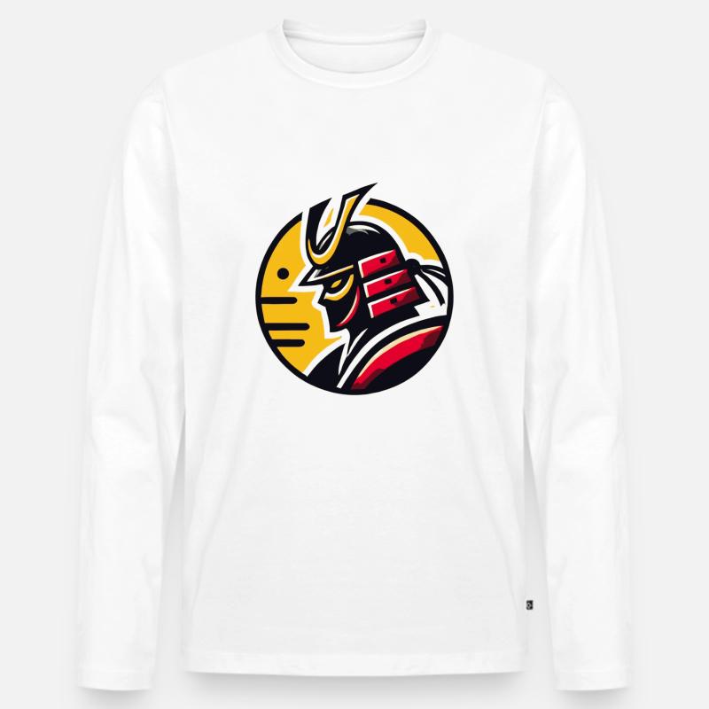 Gelber Samurai - Männer Premium Bio Langarmshirt - Weiß