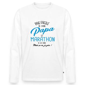 Papa et marathon - T-shirt manches longues Premium bio Homme - blanc - Devant - Nico (187cm)