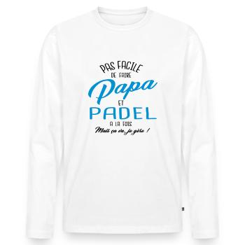 Papa et padel - T-shirt manches longues Premium bio Homme - blanc - Devant - Nico (187cm)