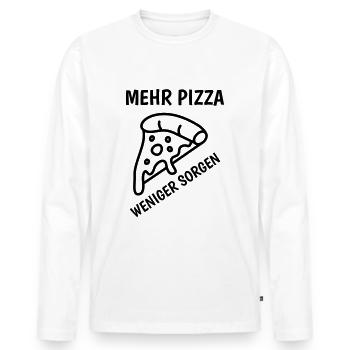 Mehr Pizza – weniger Sorgen - Männer Premium Bio Langarmshirt - Weiß - Vorne - Nico (187cm)