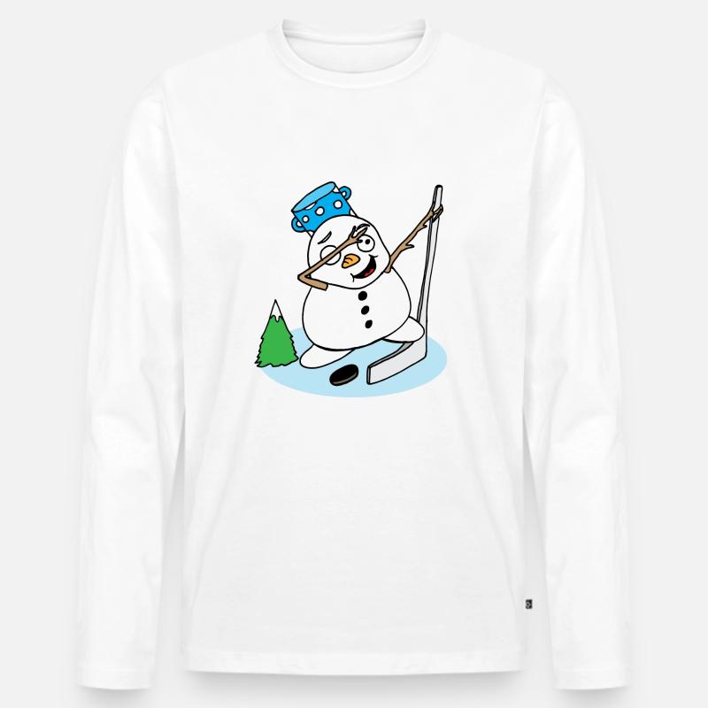 Schneemann tupft mit einem Hockeyschläger - Männer Premium Bio Langarmshirt - Weiß