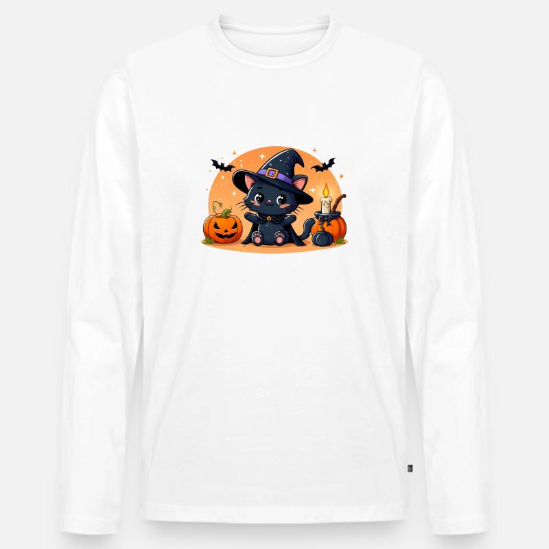 Halloween Schwarzes Kätzchen - Männer Premium Bio Langarmshirt - Weiß