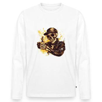 Crâne, pouce levé, or - T-shirt manches longues Premium bio Homme - blanc - Devant - Nico (187cm)