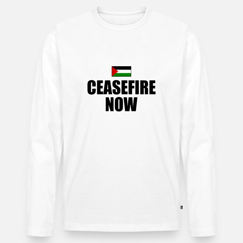Ceasefire now free palestine - Männer Premium Bio Langarmshirt - Weiß