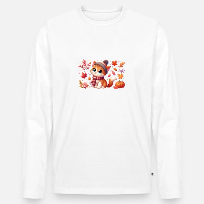 Herbst Katze 3 - Männer Premium Bio Langarmshirt - Weiß