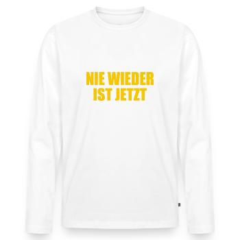 Nie wieder ist jetzt - Männer Premium Bio Langarmshirt - Weiß - Vorne - Nico (187cm)
