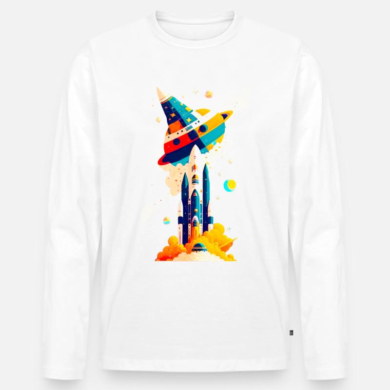 Space View / Rocket 02 - Männer Premium Bio Langarmshirt - Weiß