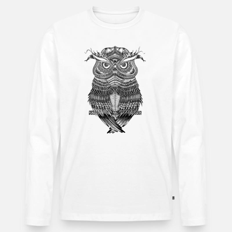 Eule - Männer Premium Bio Langarmshirt - Weiß