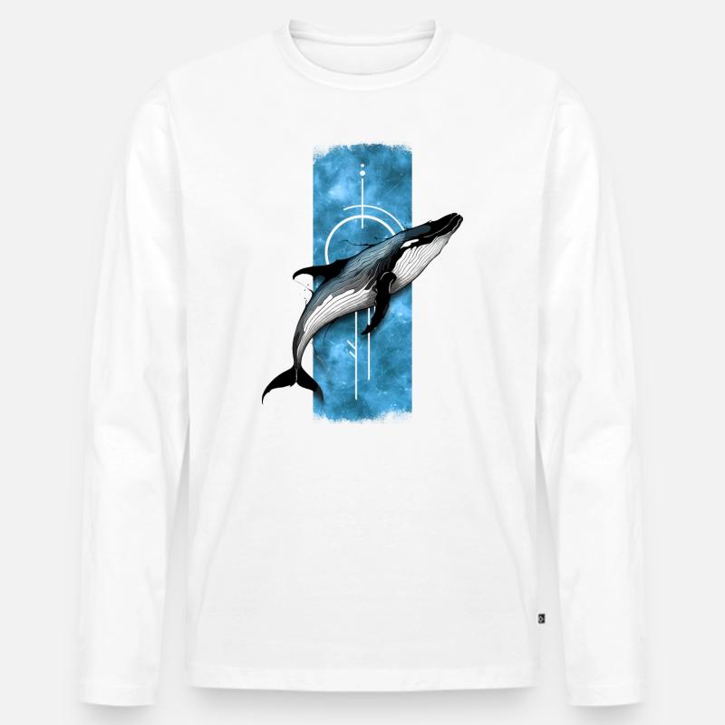 Himmelblauer Leviathan: Blauwal-Majestät - Männer Premium Bio Langarmshirt - Weiß