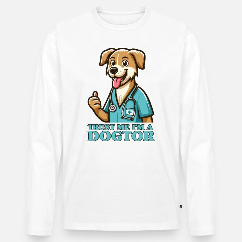 Vertrau mir, ich bin ein Dogtor Lustiger Arzt - Männer Premium Bio Langarmshirt - Weiß