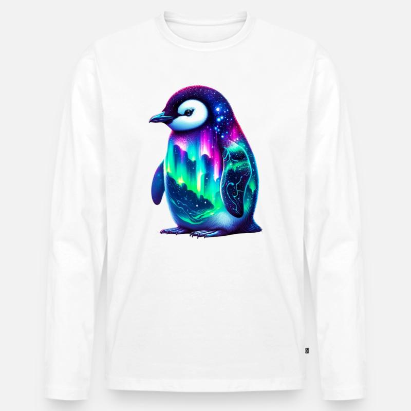 Aurora Borealis Pinguin - Männer Premium Bio Langarmshirt - Weiß