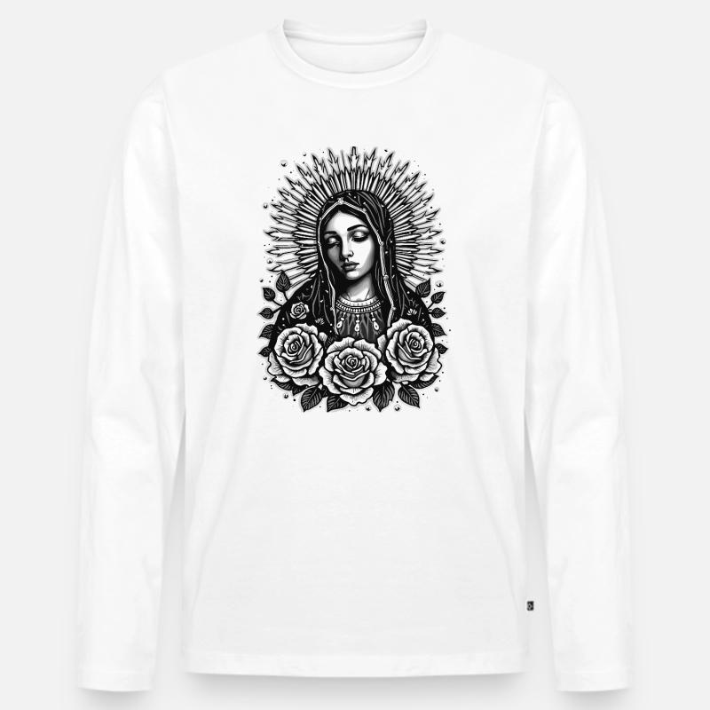 Dunkle Maria mit Rosenkranz - Männer Premium Bio Langarmshirt - Weiß